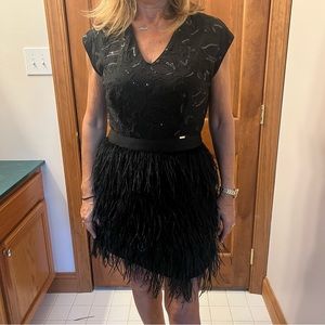Black Feathered Dress with Sequin Top